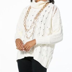 MarlaWynne Cream Cable Knit Turtleneck Sweater